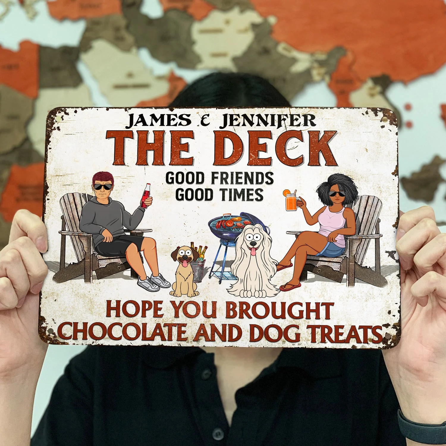Hope You Brought Alcohol And Dog Treats Couples Funny Cartoon Dog - Backyard Sign - Personalized Classic Metal Signs - Image 3