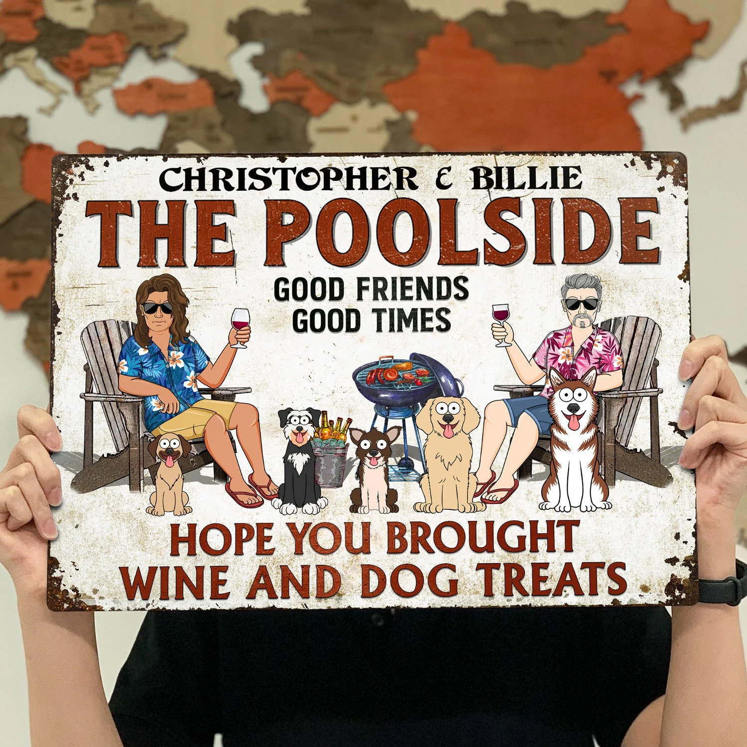 Hope You Brought Alcohol And Dog Treats Couples Funny Cartoon Dog - Backyard Sign - Personalized Classic Metal Signs - Image 4