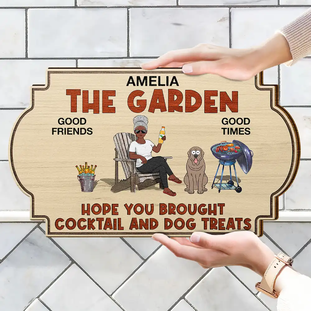 Hope You Brought Alcohol And Dog Treats Couples Funny Cartoon Dog - Personalized Custom Shaped Wood Sign - Image 4