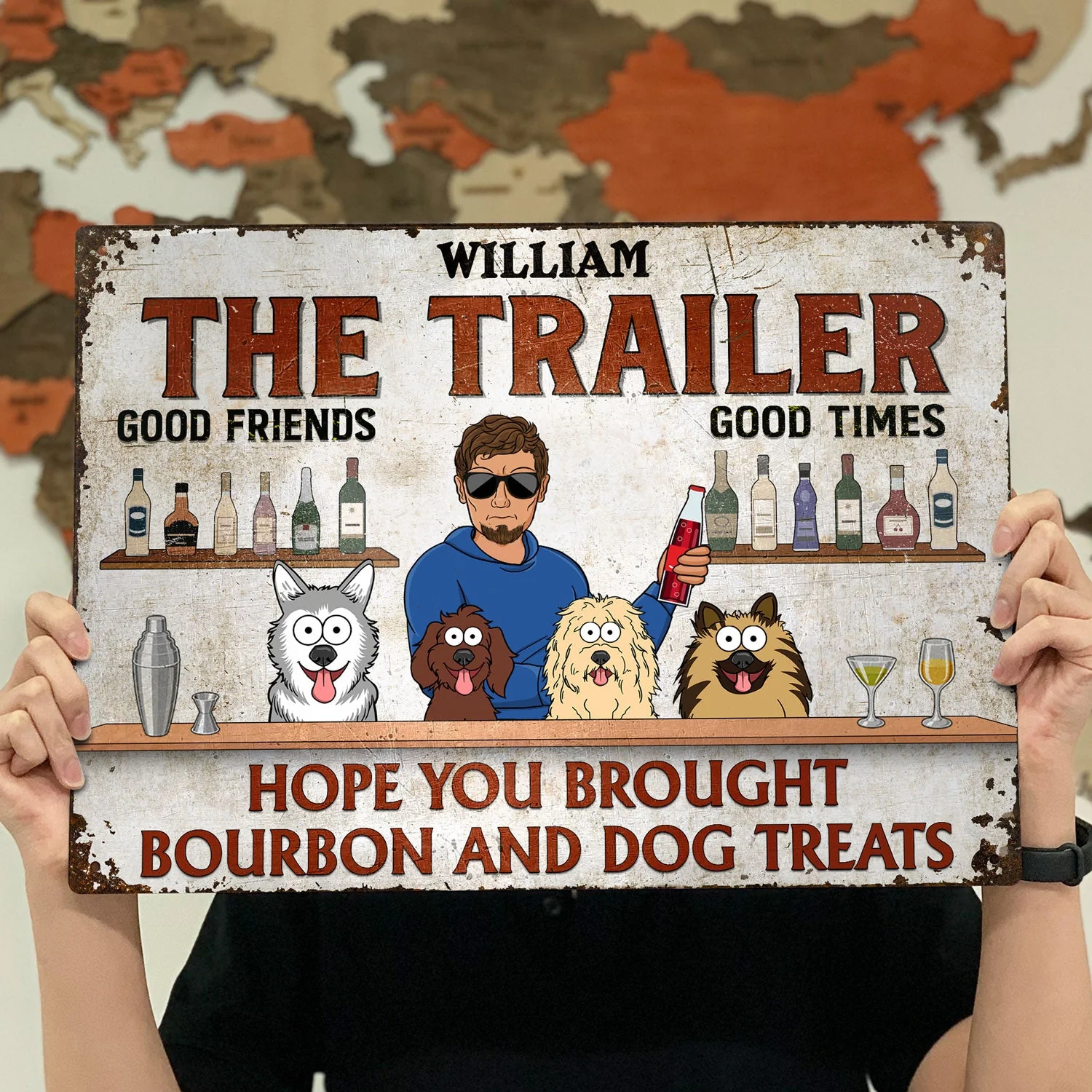 Hope You Brought Alcohol And Dog Treats Funny Cartoon Dog - Backyard Sign, Gift For Couples - Personalized Classic Metal Signs - Image 4