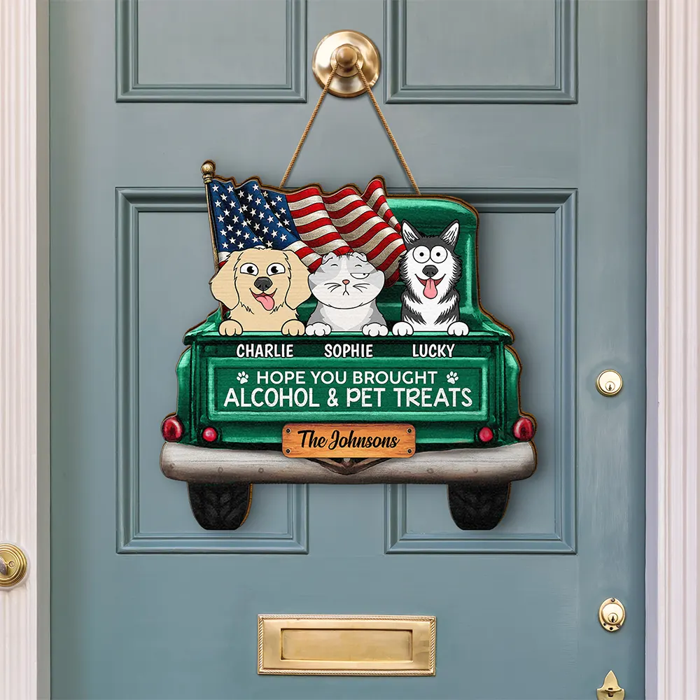 Hope You Brought Alcohol & Dog Treats Truck - Personalized Custom Shaped Wood Sign - Image 3