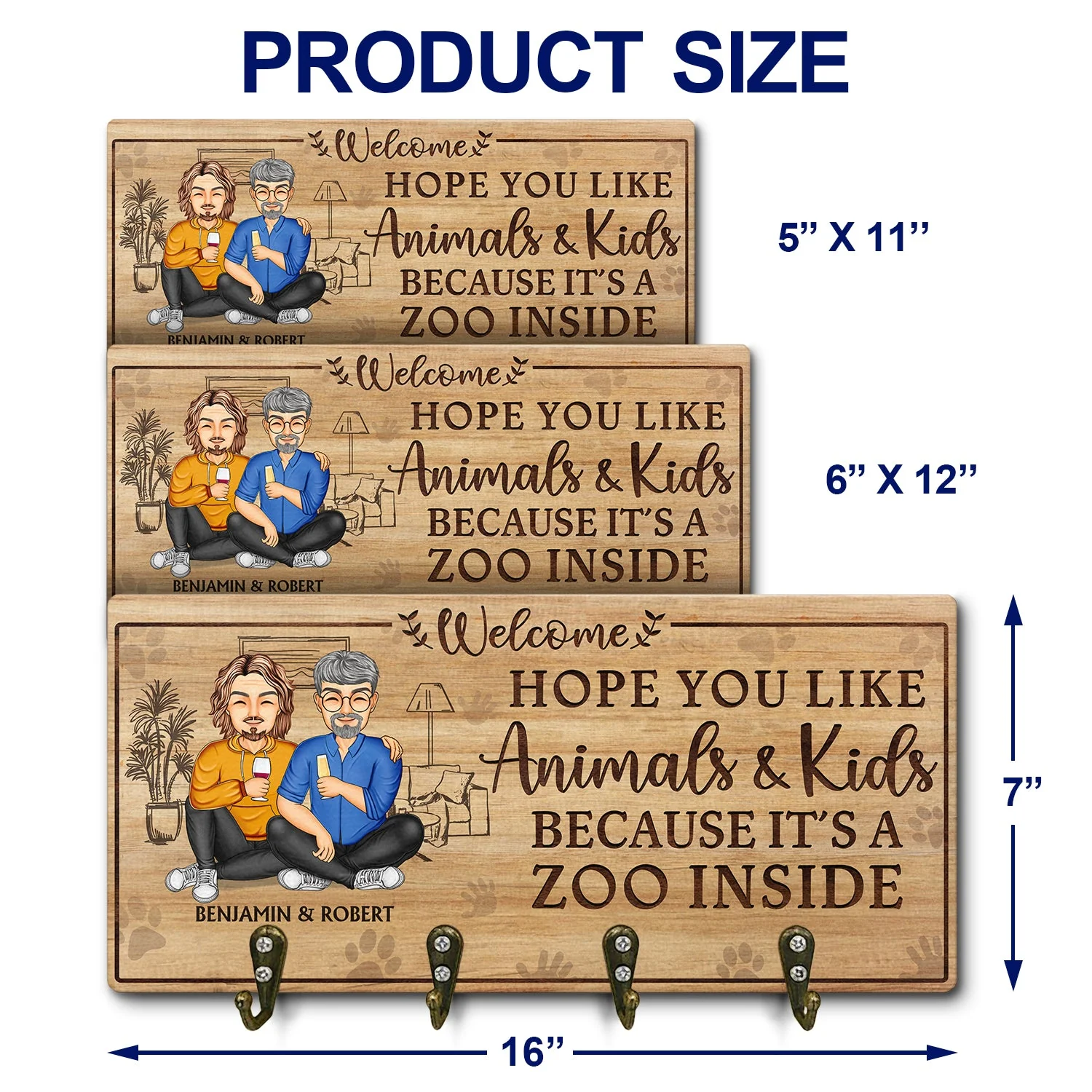 Hope You Like Animals And Kids - Anniversary, Birthday, Home Decor Gift For Spouse, Lover, Husband, Wife, Boyfriend, Girlfriend, Couple - Personalized Custom Wood Key Holder - Image 4