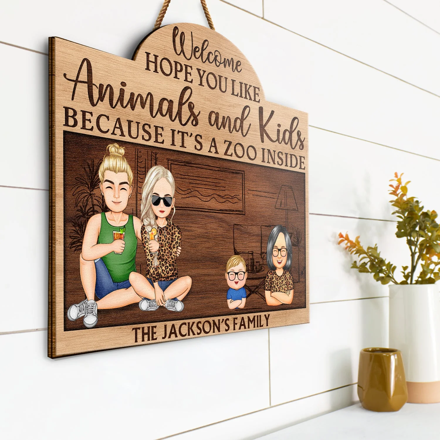 Hope You Like Animals And Kids - Anniversary, Birthday, Home Decor Gift For Spouse, Lover, Husband, Wife, Couple - Personalized Custom Shaped Wood Sign - Image 2