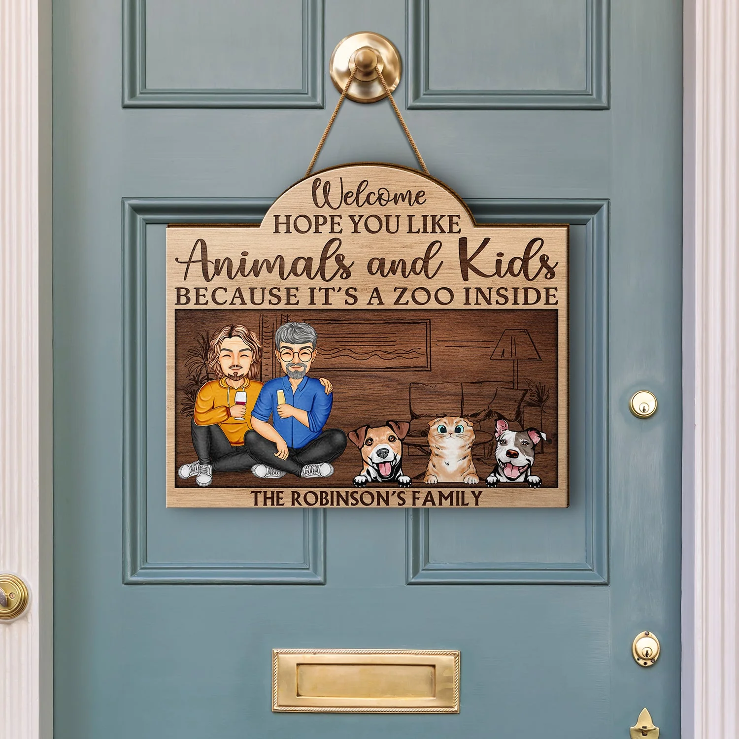 Hope You Like Animals And Kids - Anniversary, Birthday, Home Decor Gift For Spouse, Lover, Husband, Wife, Couple - Personalized Custom Shaped Wood Sign - Image 3