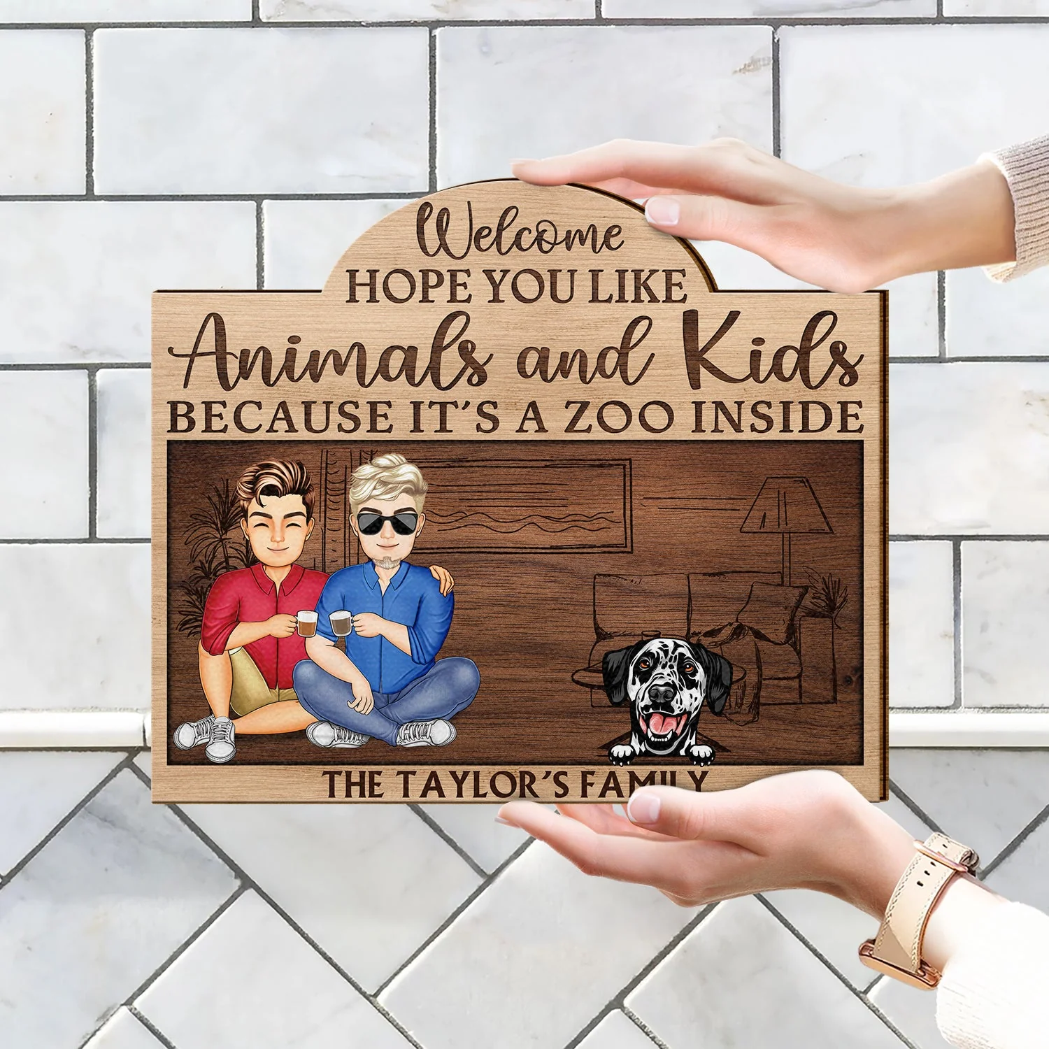 Hope You Like Animals And Kids - Anniversary, Birthday, Home Decor Gift For Spouse, Lover, Husband, Wife, Couple - Personalized Custom Shaped Wood Sign - Image 4