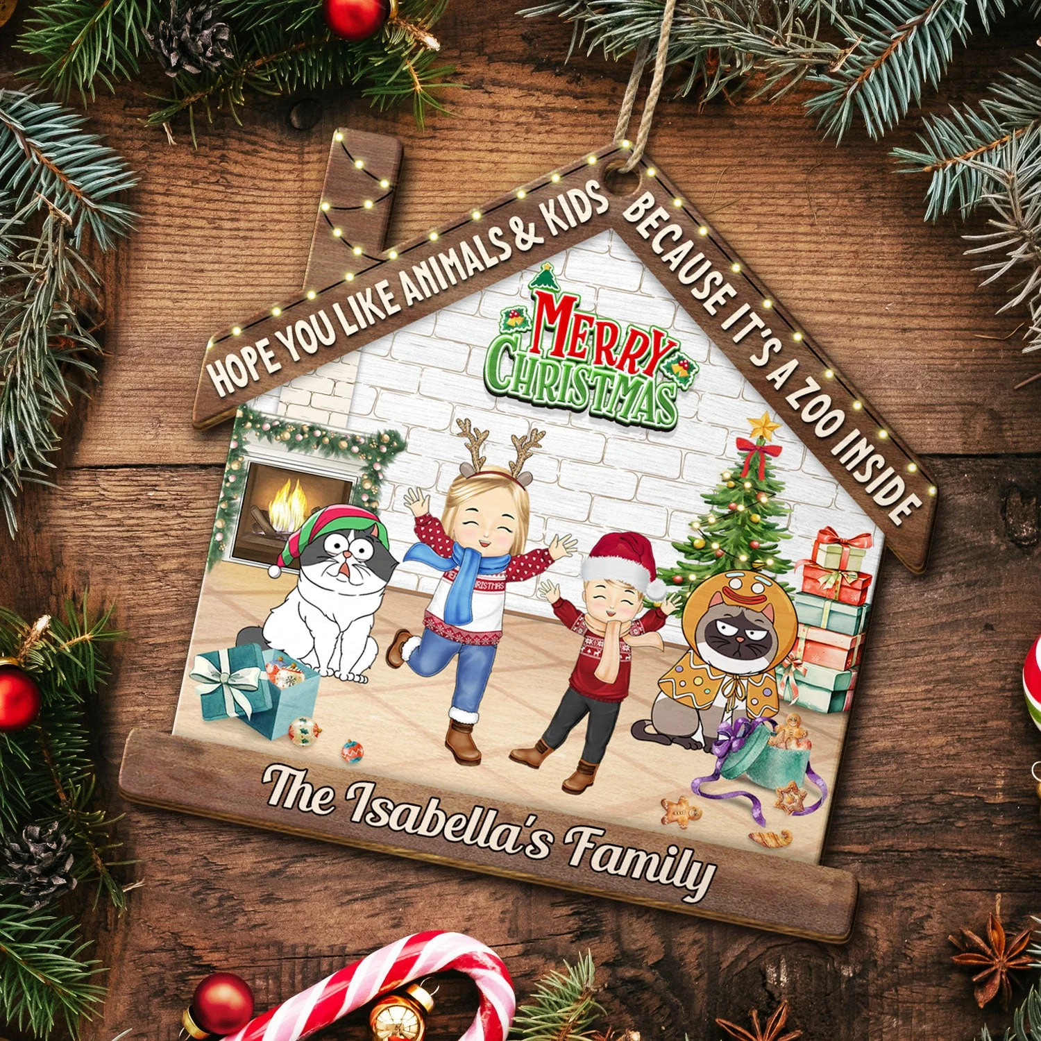 Hope You Like Animals And Kids - Christmas Gift For Family, Parents, Pet Lovers - Personalized Custom Shaped Wooden Ornament - Image 5