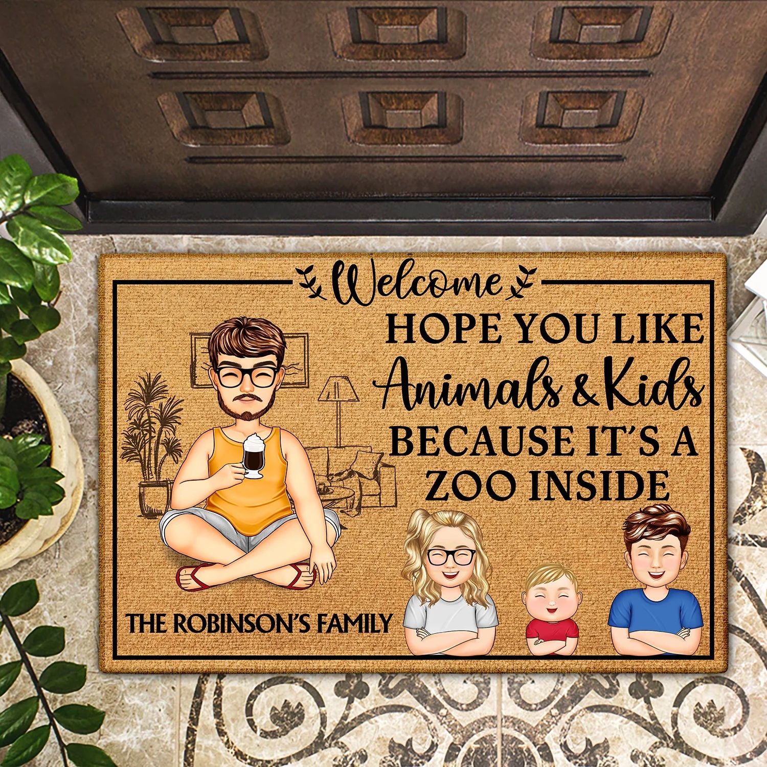 Hope You Like Animals And Kids - Home Decor Gift For Single Mom, Dad, Pet Lovers - Personalized Doormat - Image 2