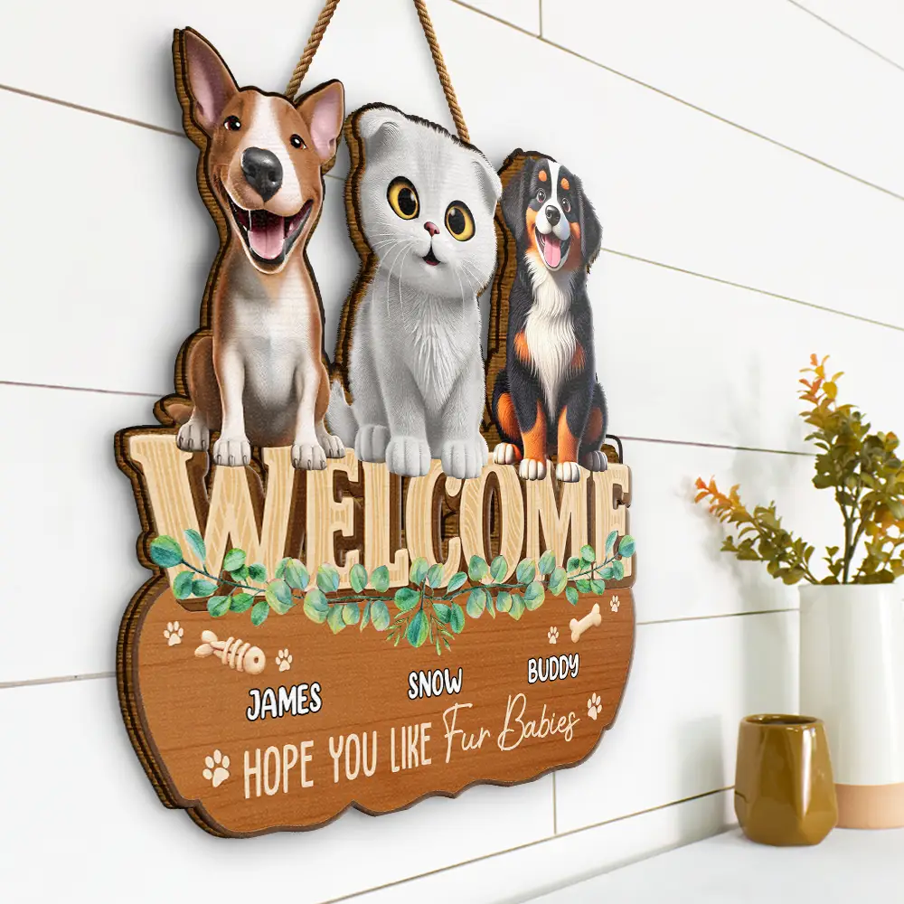 Hope You Like Dog Cat Pet Family 3D Effect - Personalized Custom Shaped Wood Sign - Image 2