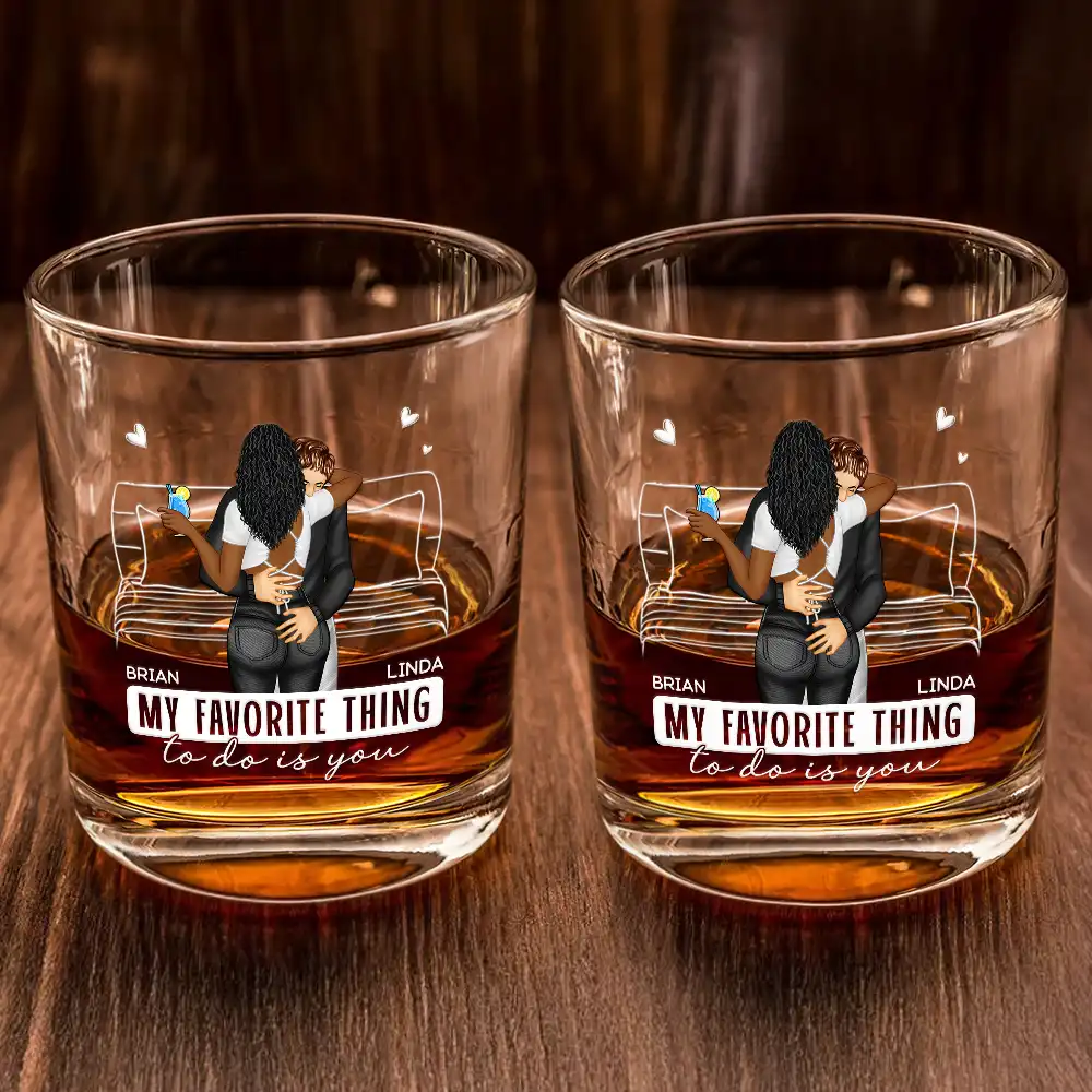 Hot Back Couple My Favorite Thing To Do Is You - Personalized Whiskey Glass - Image 2