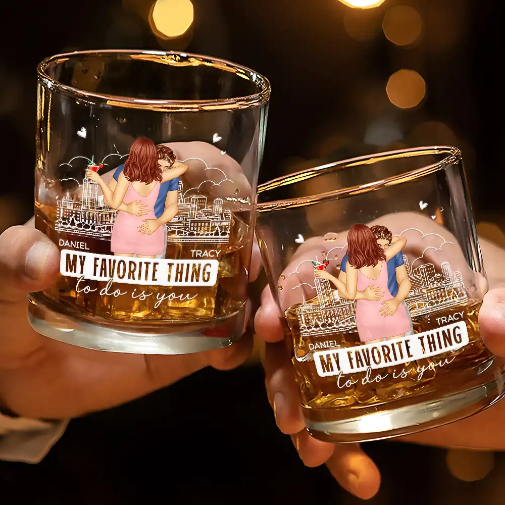 Hot Back Couple My Favorite Thing To Do Is You - Personalized Whiskey Glass - Image 3