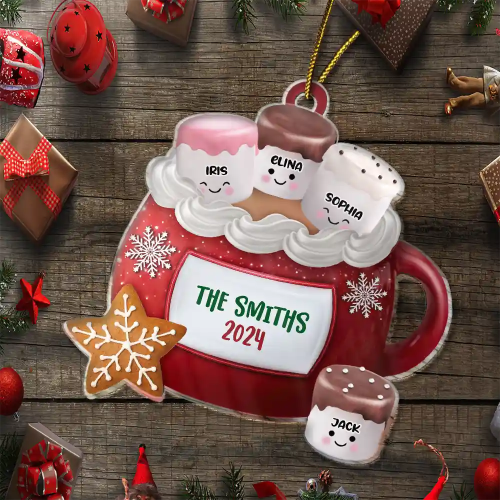 Hot Cocoa Marshmallow Family - Personalized Cutout Acrylic Ornament - Image 6