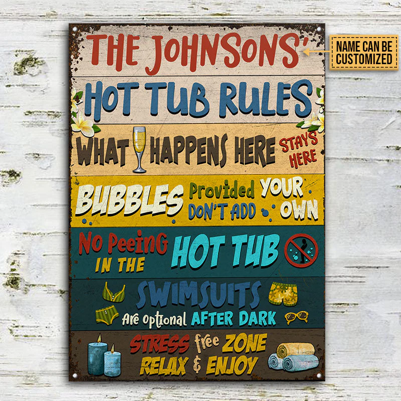 Hot Tub Rules What Happens Here Custom Classic Metal Signs, Hot Tub Decorating Ideas - Image 3