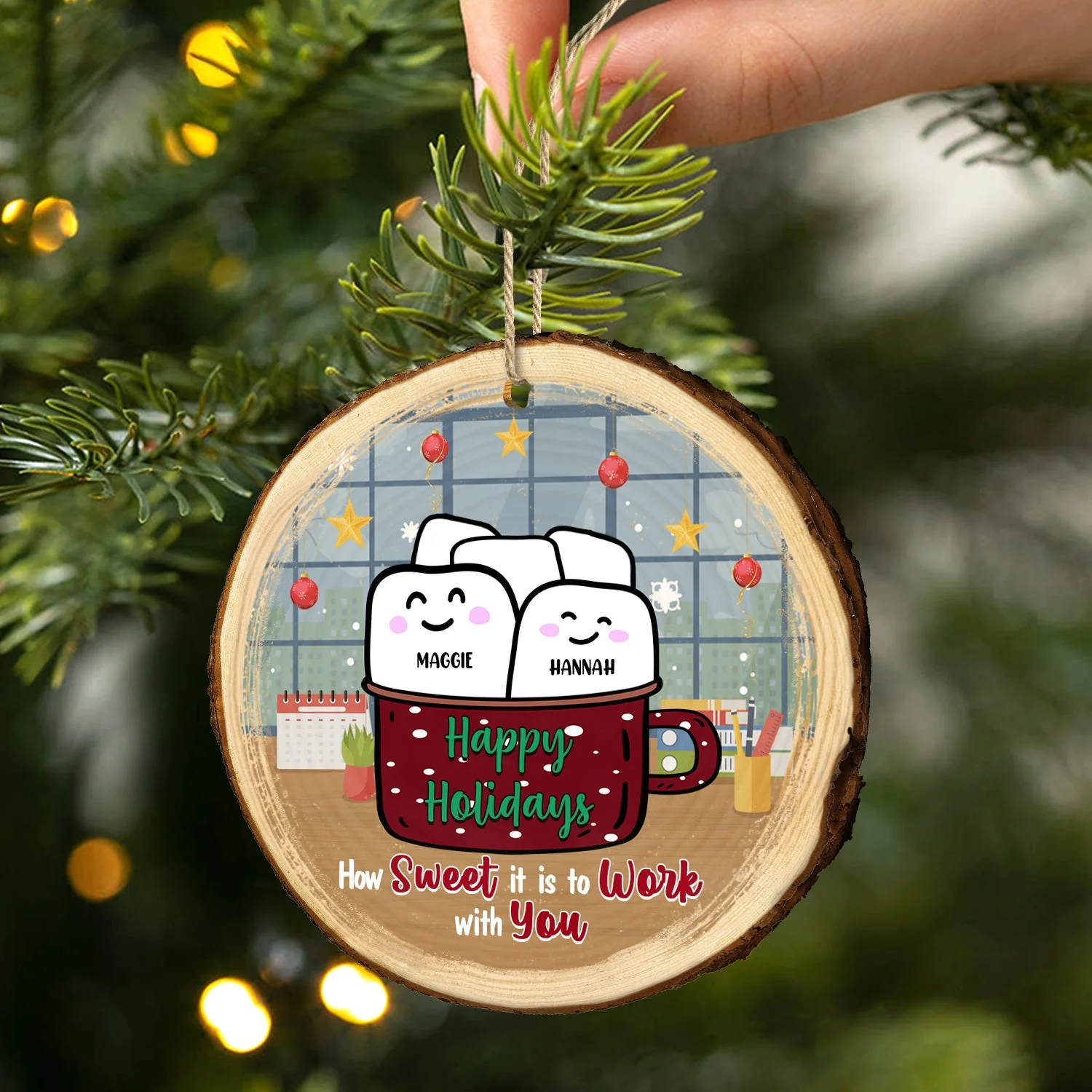 How Sweet To Work With You - Christmas Gift For Co-worker - Personalized Wood Slice Ornament - Image 2
