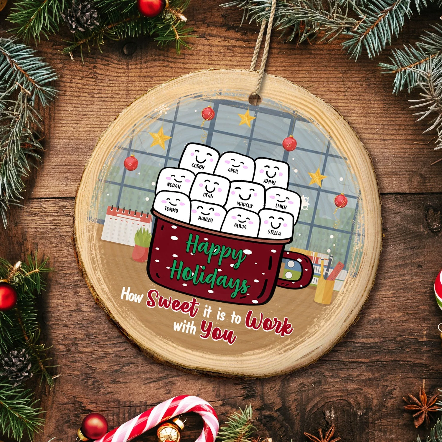 How Sweet To Work With You - Christmas Gift For Co-worker - Personalized Wood Slice Ornament - Image 5