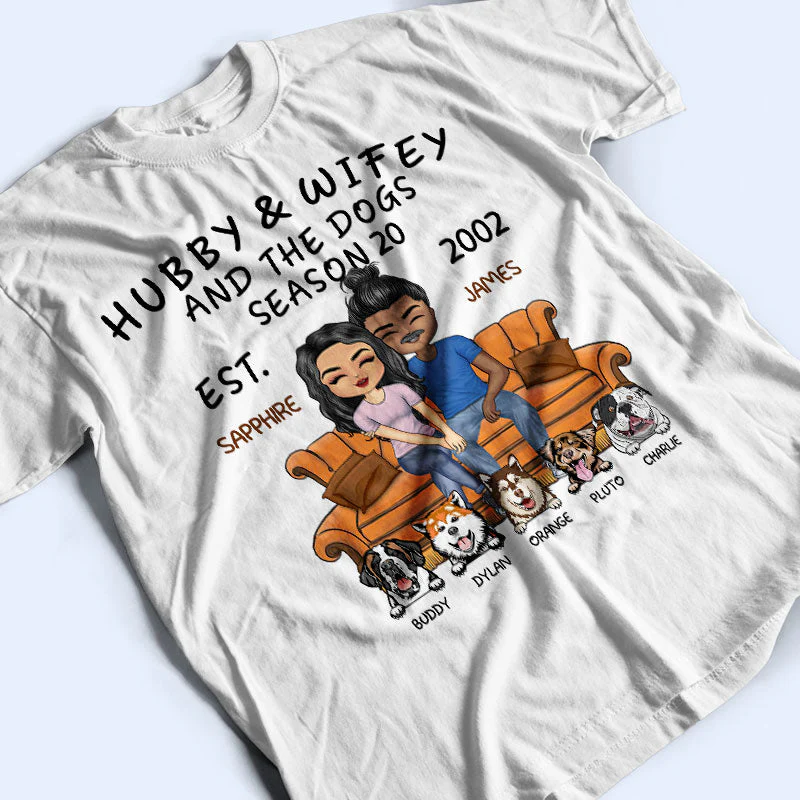 Hubby And Wifey Season Married Couple And Dog - Anniversary Gift - Personalized Custom T Shirt - Image 3