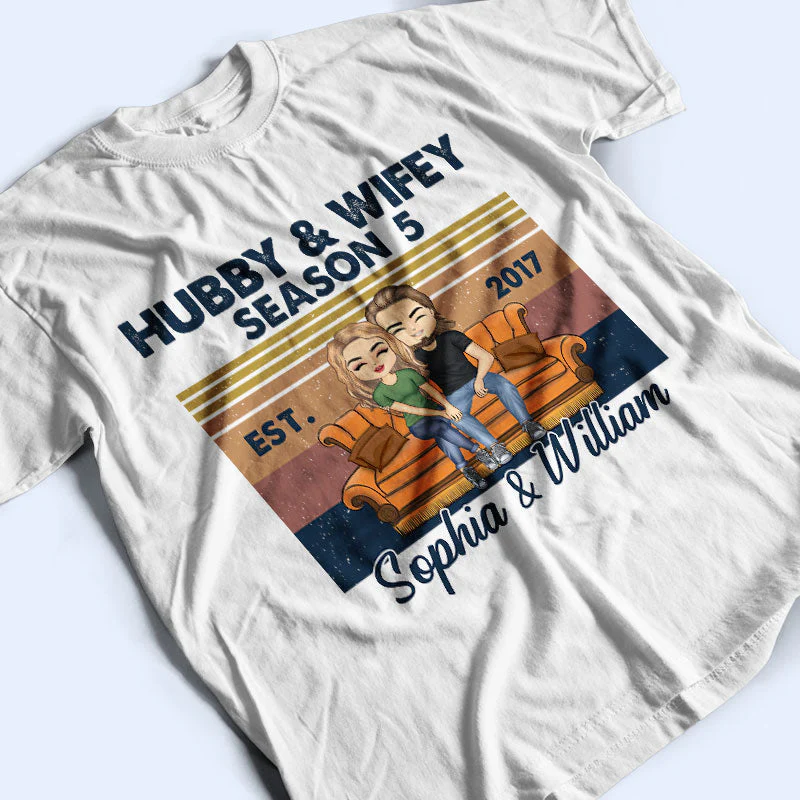 Hubby And Wifey Season Married Couple Retro - Anniversary Gift - Personalized Custom T Shirt - Image 3