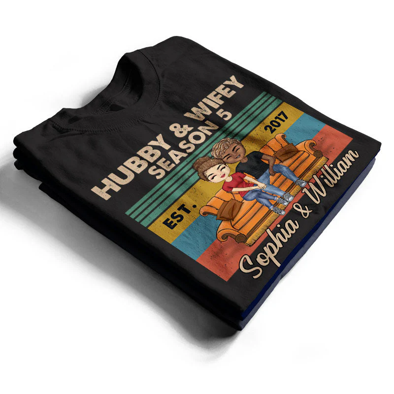 Hubby And Wifey Season Married Retro - Gift For Couple - Personalized Custom T Shirt - Image 2