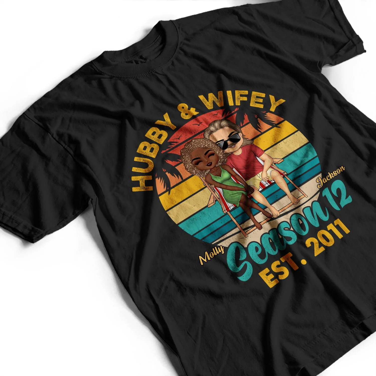 Hubby And Wifey Seasons Beach - Birthday, Anniversary Gift For Spouse, Lover, Husband, Wife, Boyfriend, Girlfriend, Couple - Personalized Custom T Shirt - Image 3