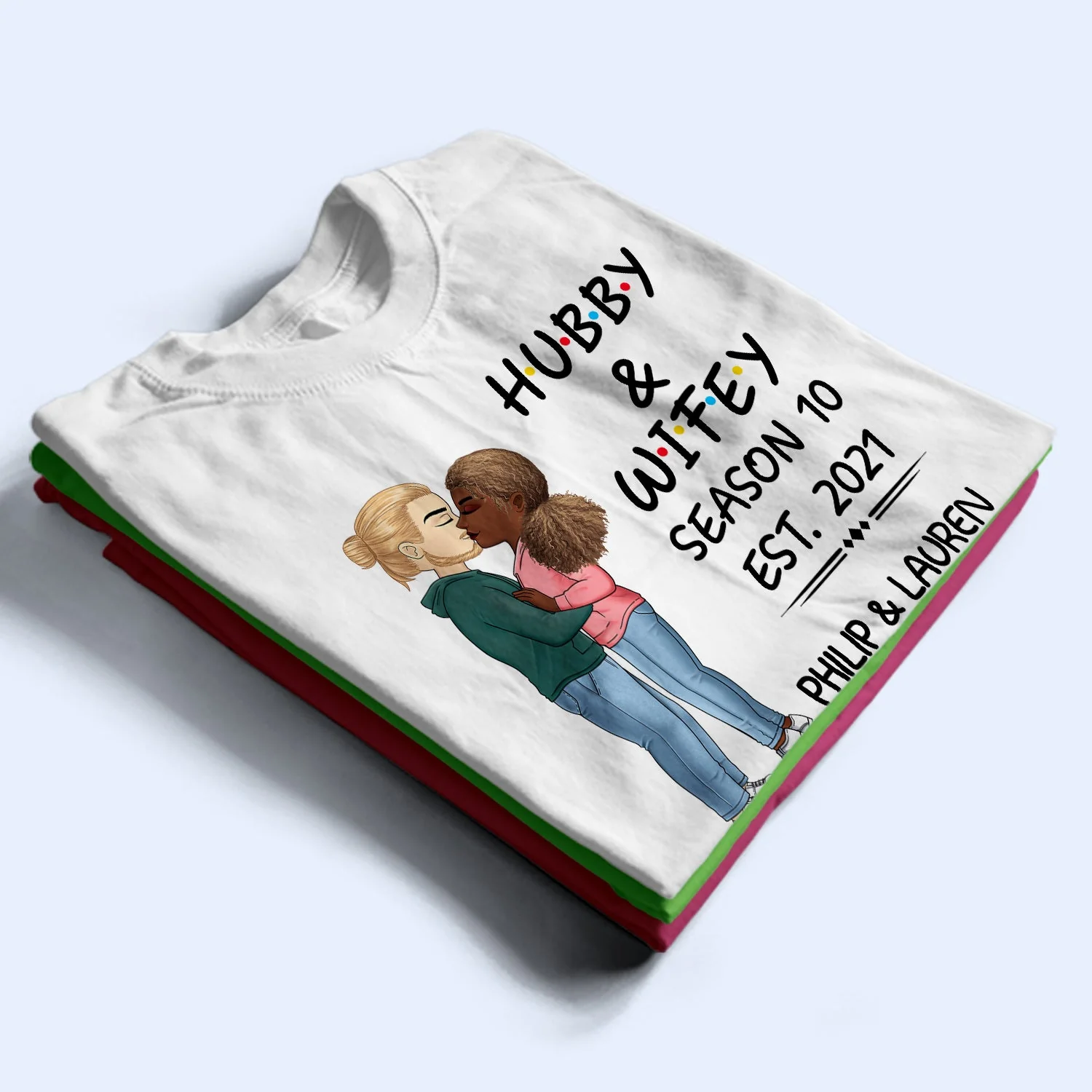 Hubby And Wifey Seasons Chibi Kissing Couple Sideview - Birthday, Anniversary Gift For Spouse, Lover, Husband, Wife, Boyfriend, Girlfriend - Personalized T Shirt - Image 2