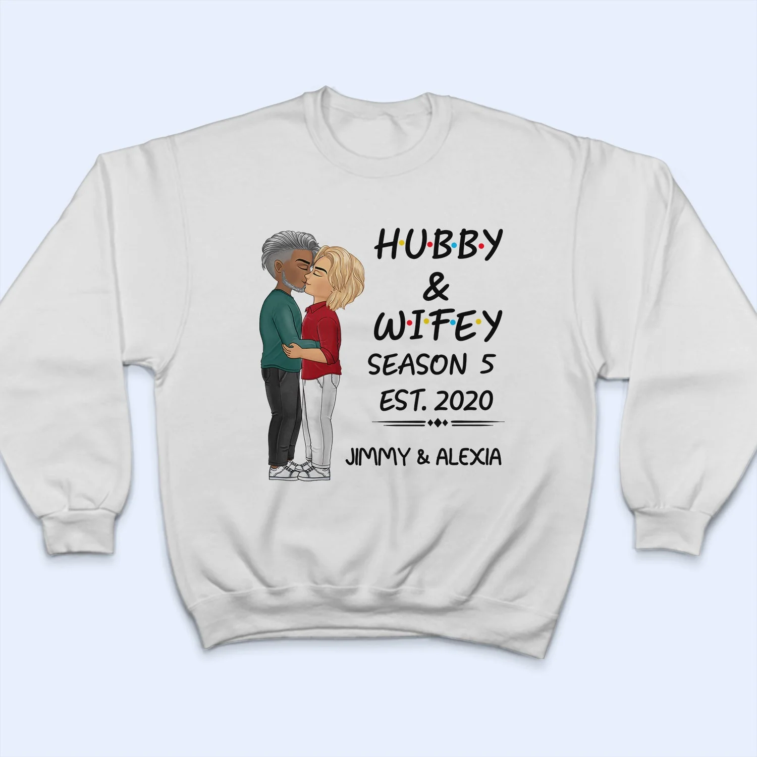 Hubby And Wifey Seasons Chibi Kissing Couple Sideview - Birthday, Anniversary Gift For Spouse, Lover, Husband, Wife, Boyfriend, Girlfriend - Personalized T Shirt - Image 5
