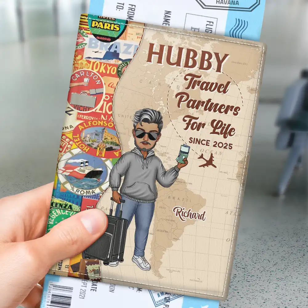 Hubby & Wifey Travel Partners For Life - Personalized Passport Cover, Passport Holder - Image 3