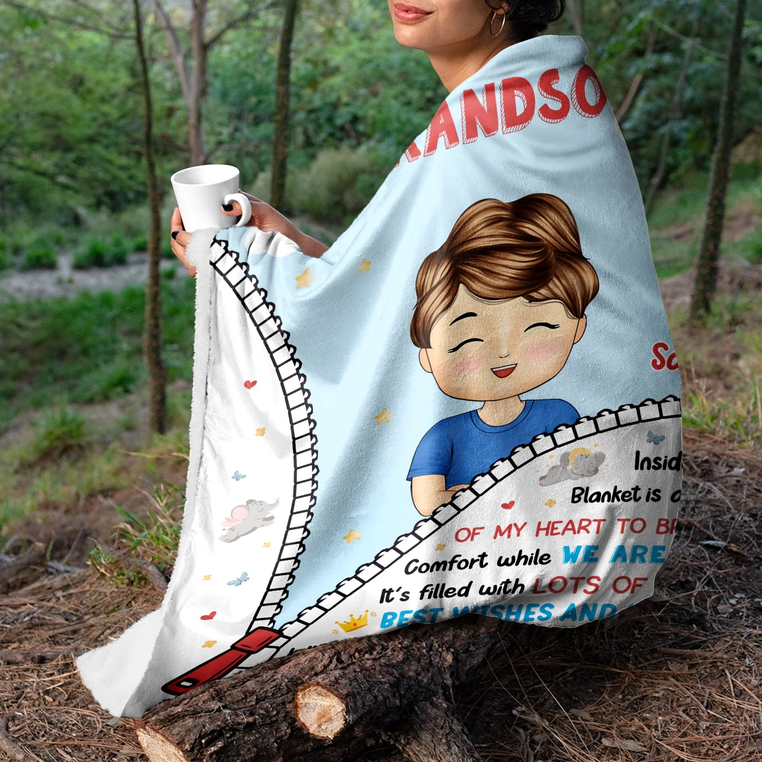 Hug This Blanket And I'll Be Hugging You - Gift For Granddaughter, Grandson, Kids - Personalized Fleece Blanket, Sherpa Blanket - Image 5