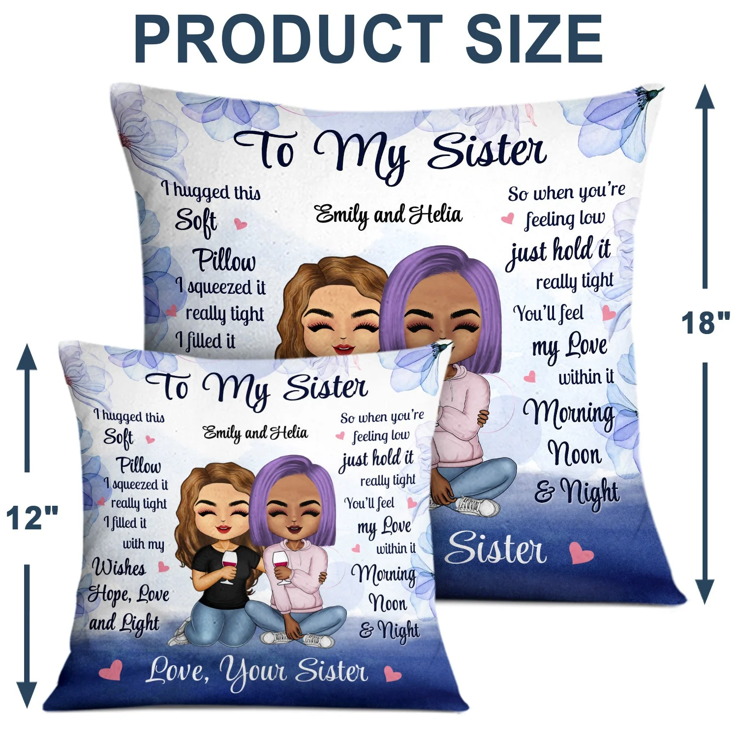 Hug This Pillow Morning Noon Night - Gift For Sister - Personalized Pillow - Image 4