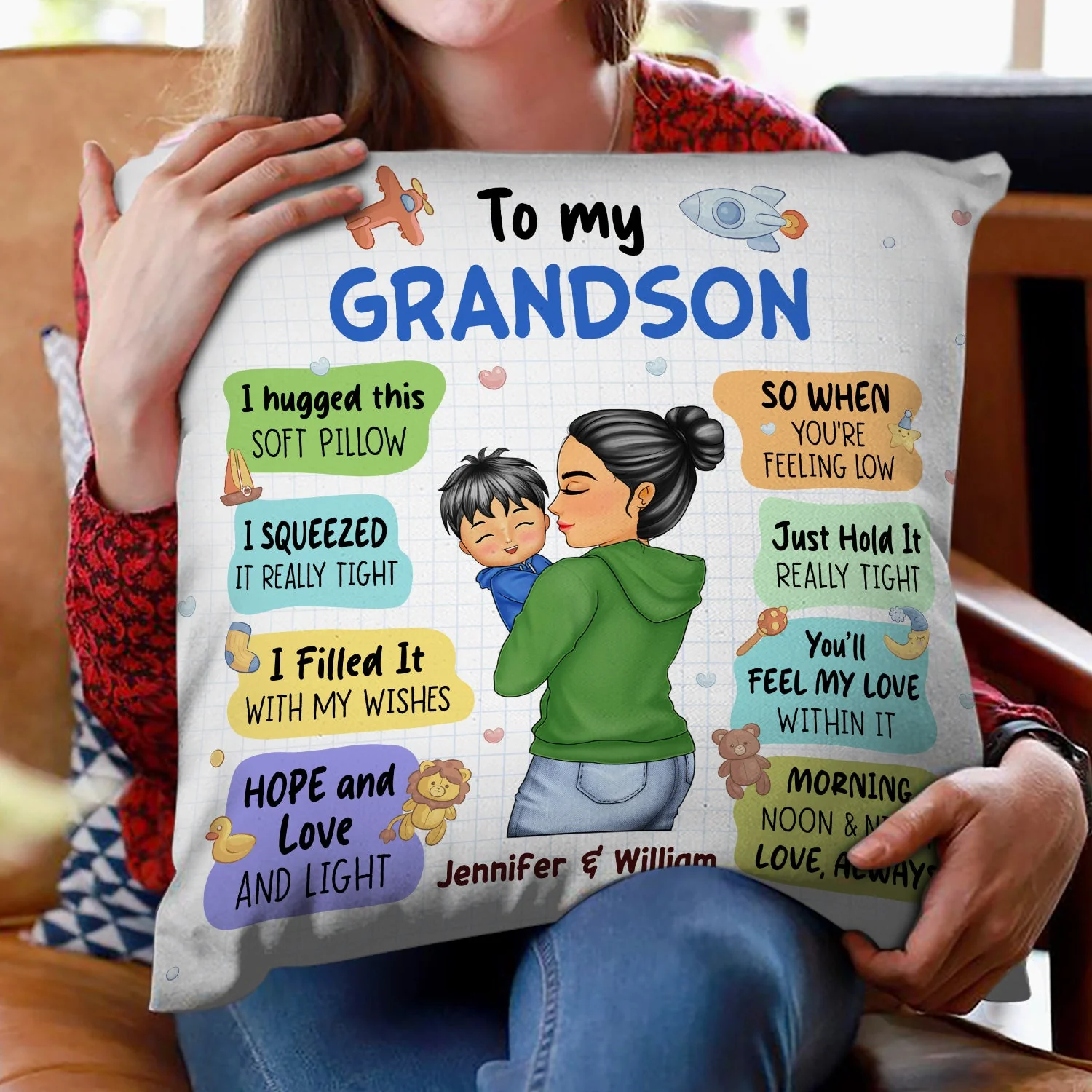 Hugged This Soft Pillow - Gift For Granddaughter, Grandson, Kids - Personalized Pillow - Image 2