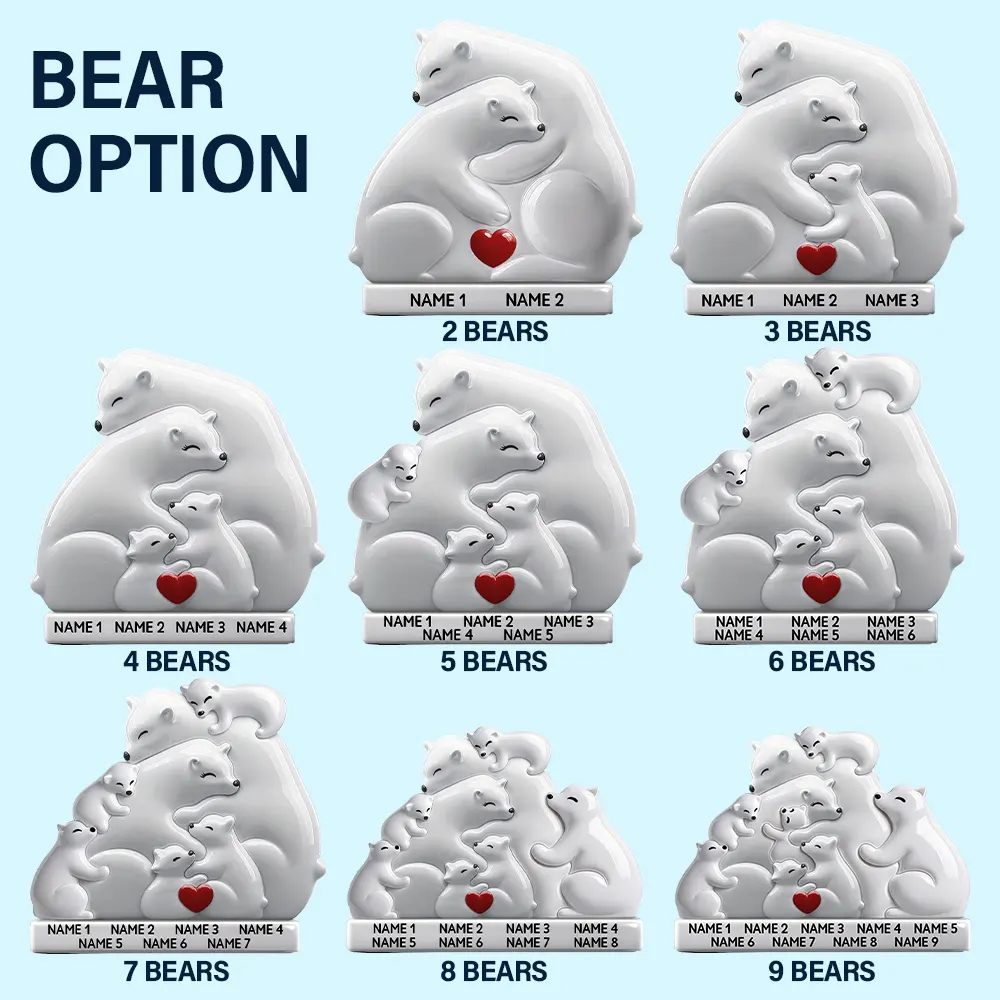 Hugging Bear Family Flower Painting Art - Personalized Embossed Ceramic Ornament - Image 6