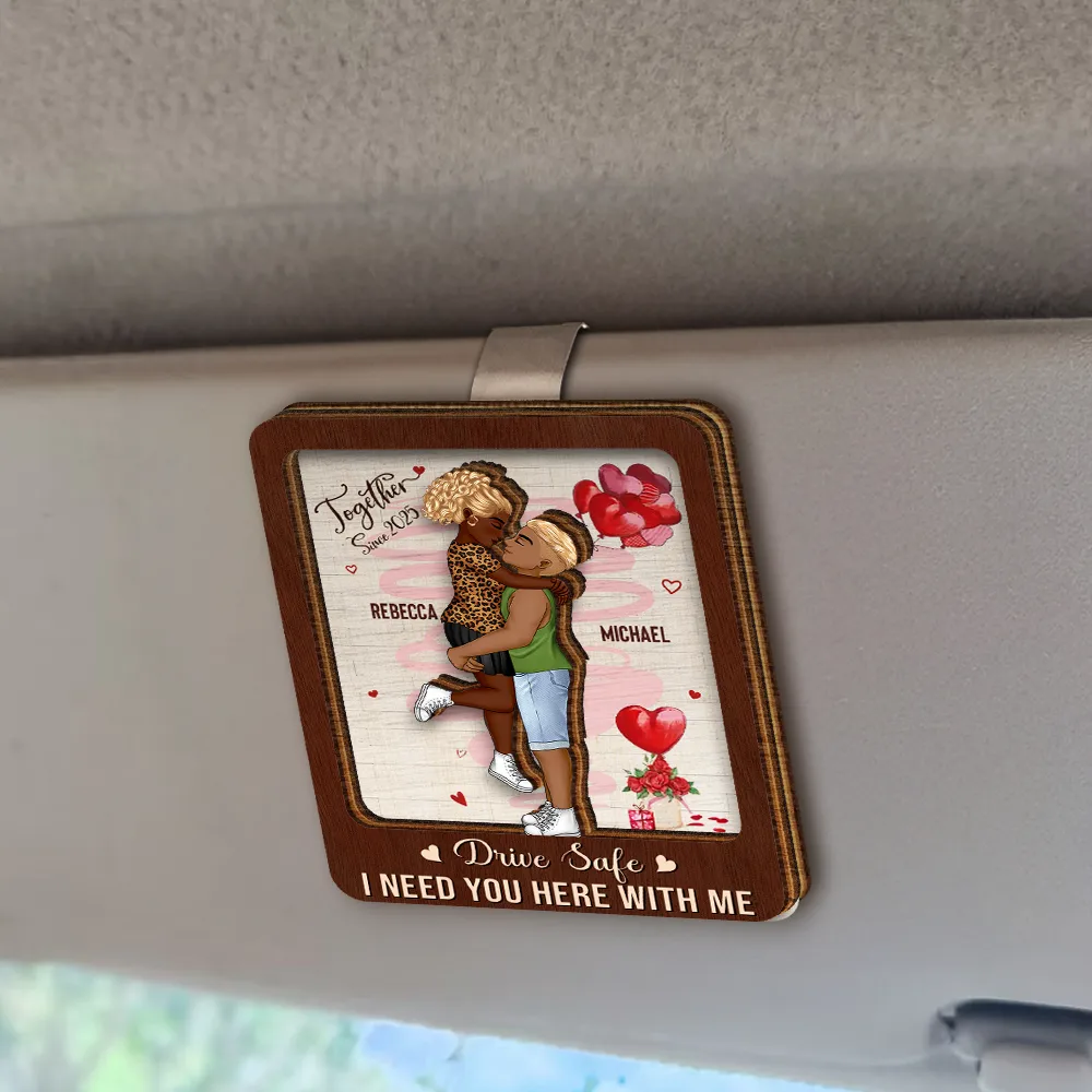Hugging Couple Together Since - Personalized Custom Shaped Car Visor Clip - Image 2
