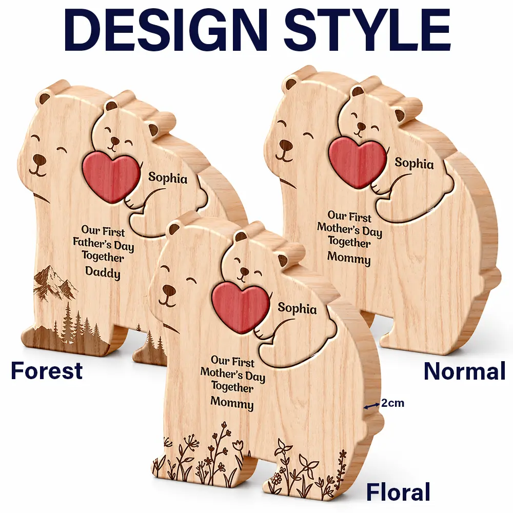 Hugging Mama Papa Bear & Baby Cub - Personalized Custom Shaped Wooden Puzzle - Image 7