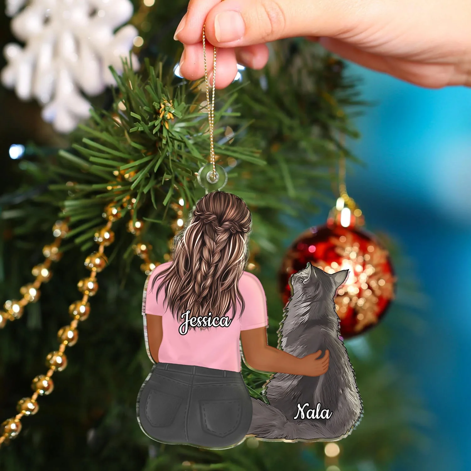 Hugging Pet - Christmas Gift For Dog Lovers, Cat Lovers - Personalized Cutout Acrylic Ornament - Image 4