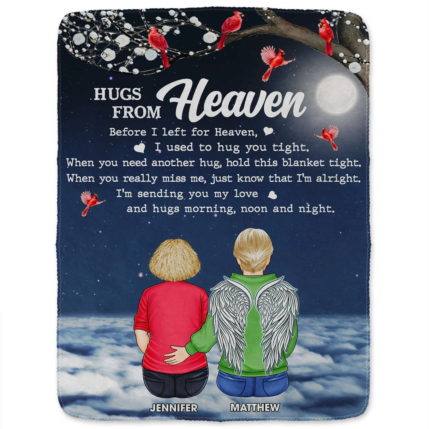 Hugs From Heaven Memorial - Sympathy Gift To Comfort Those Grieving The Loss Of A Loved One - Personalized Fleece Blanket - Image 2