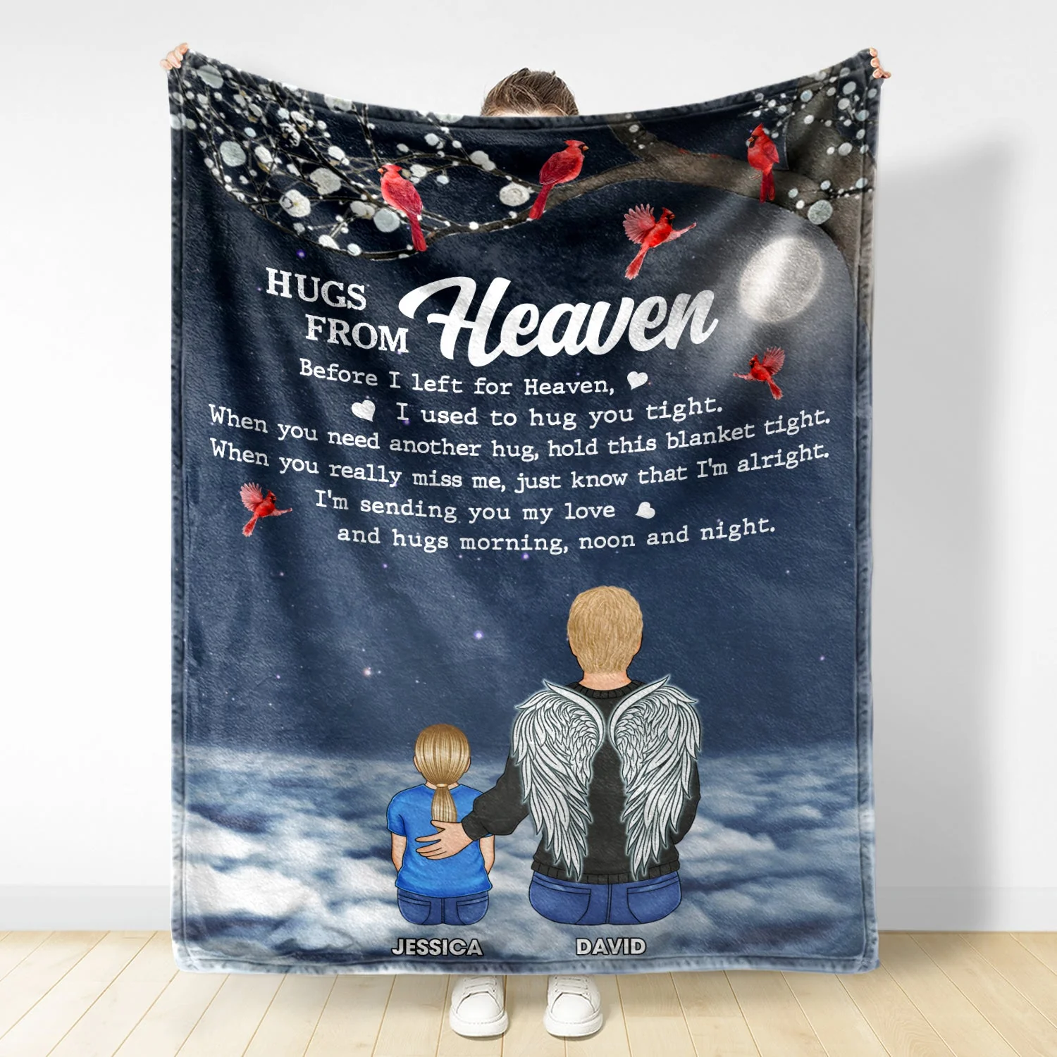 Hugs From Heaven Memorial - Sympathy Gift To Comfort Those Grieving The Loss Of A Loved One - Personalized Fleece Blanket - Image 3