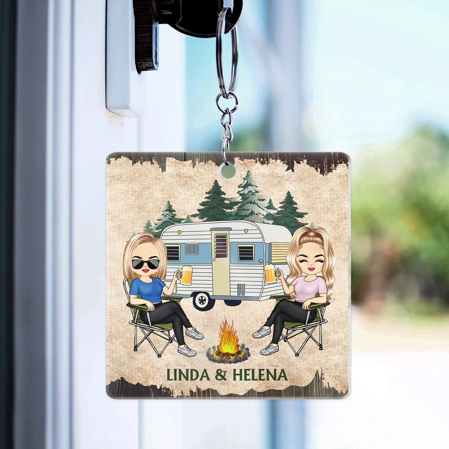 Husband And Wife Camping Partners For Life - Anniversary, Birthday Gift For Spouse, Husband, Wife, Boyfriend, Girlfriend, Campers - Personalized Custom Acrylic Keychain - Image 3