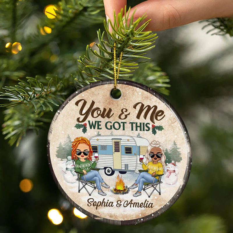 Husband And Wife Camping Partners For Life - Christmas Gift For Camping Couples - Personalized Custom Circle Ceramic Ornament - Image 2