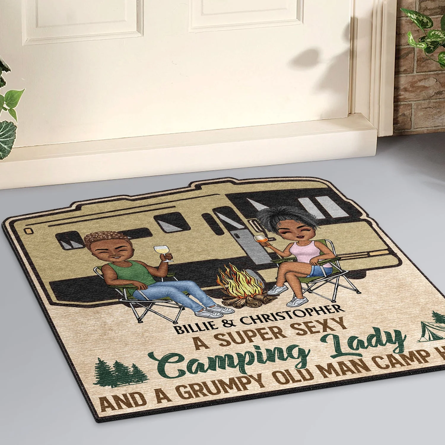 Husband And Wife Camping Partners For Life - Gift For Camping Couples - Personalized Custom Shaped Doormat - Image 2