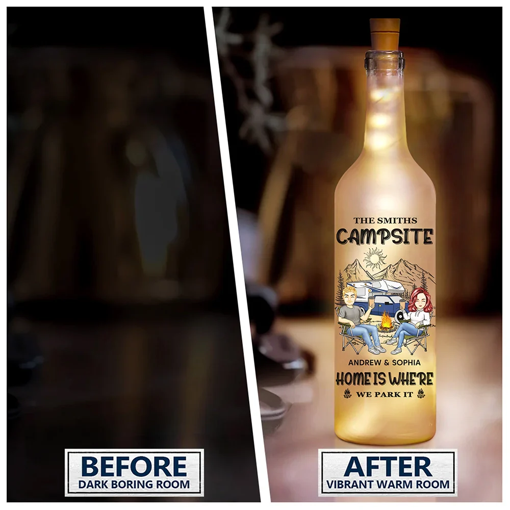 Husband And Wife Camping Partners For Life - Personalized Bottle Light - Image 2