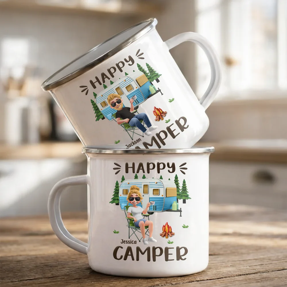 Husband And Wife Camping Partners For Life - Personalized Enamel Mug - Image 2