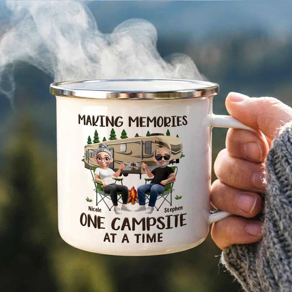 Husband And Wife Camping Partners For Life - Personalized Enamel Mug - Image 3