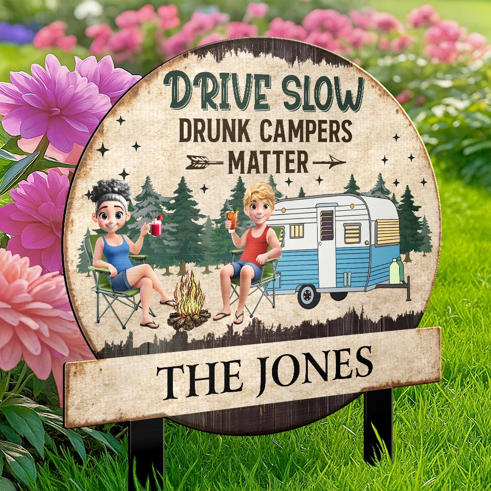 Husband And Wife Camping Partners For Life - Personalized Metal Garden Stake - Image 4