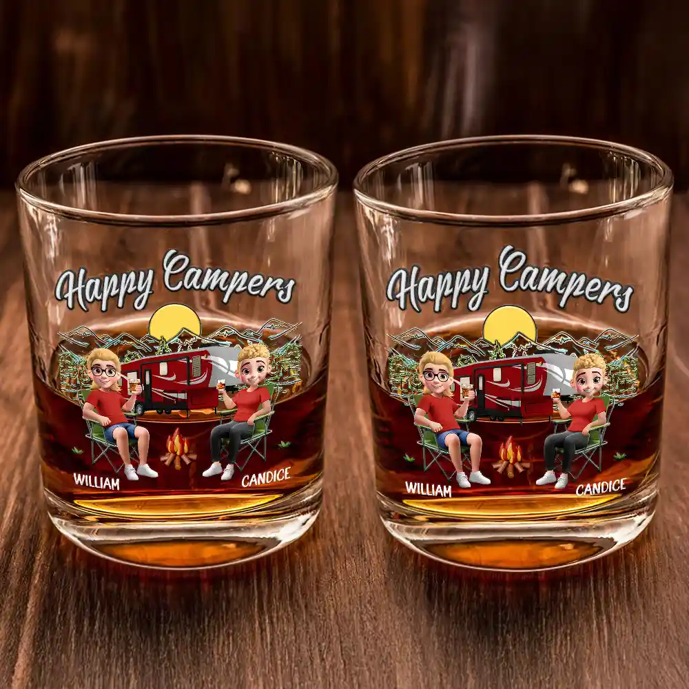Husband And Wife Camping Partners - Personalized Whiskey Glass - Image 2