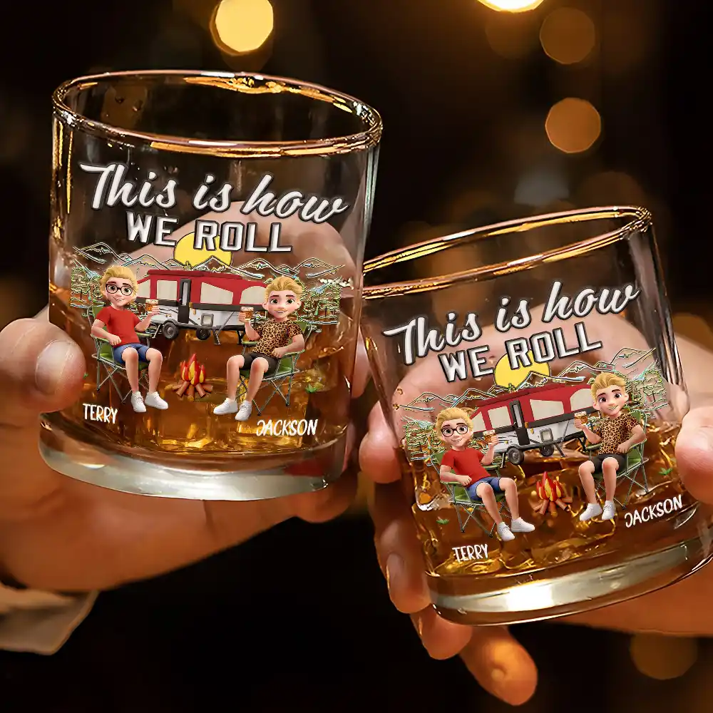 Husband And Wife Camping Partners - Personalized Whiskey Glass - Image 3