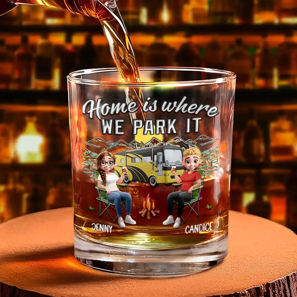 Husband And Wife Camping Partners - Personalized Whiskey Glass - Image 4