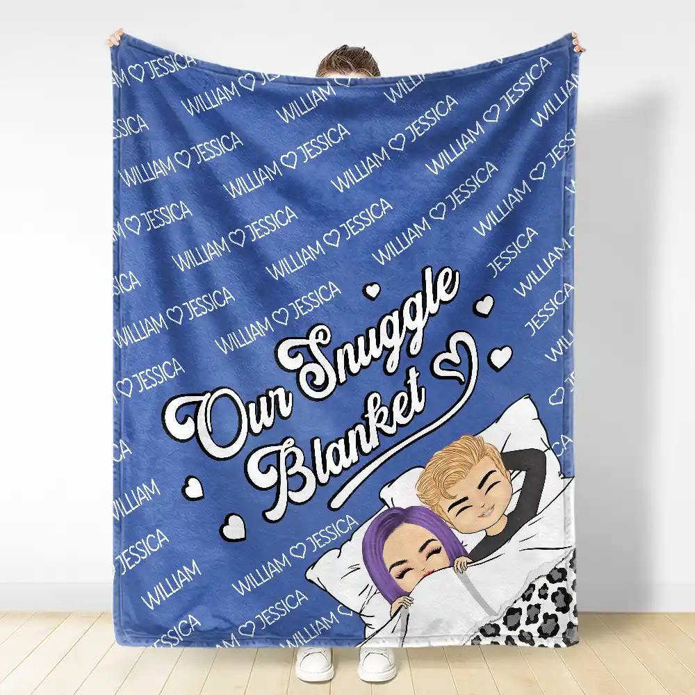Husband And Wife Couple Chibi Our Snuggle Blanket - Personalized Fleece Blanket, Sherpa Blanket - Image 3