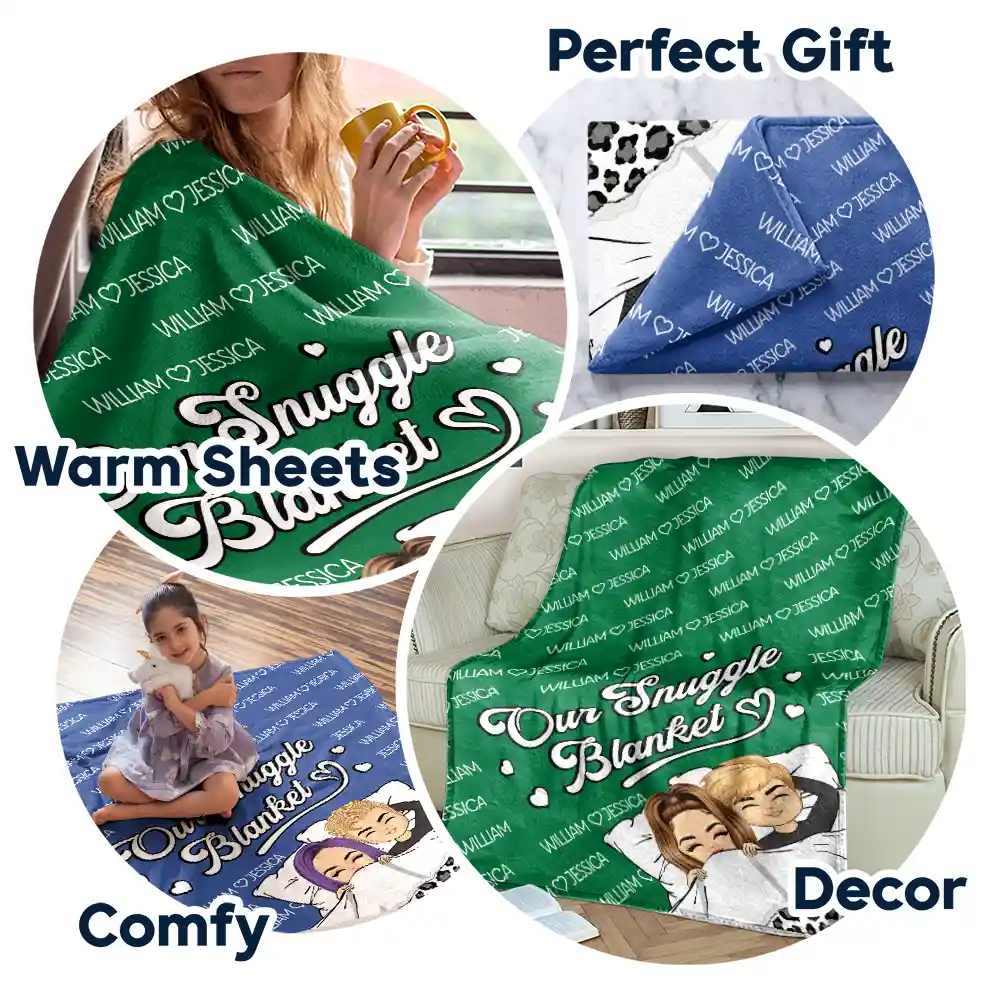 Husband And Wife Couple Chibi Our Snuggle Blanket - Personalized Fleece Blanket, Sherpa Blanket - Image 7