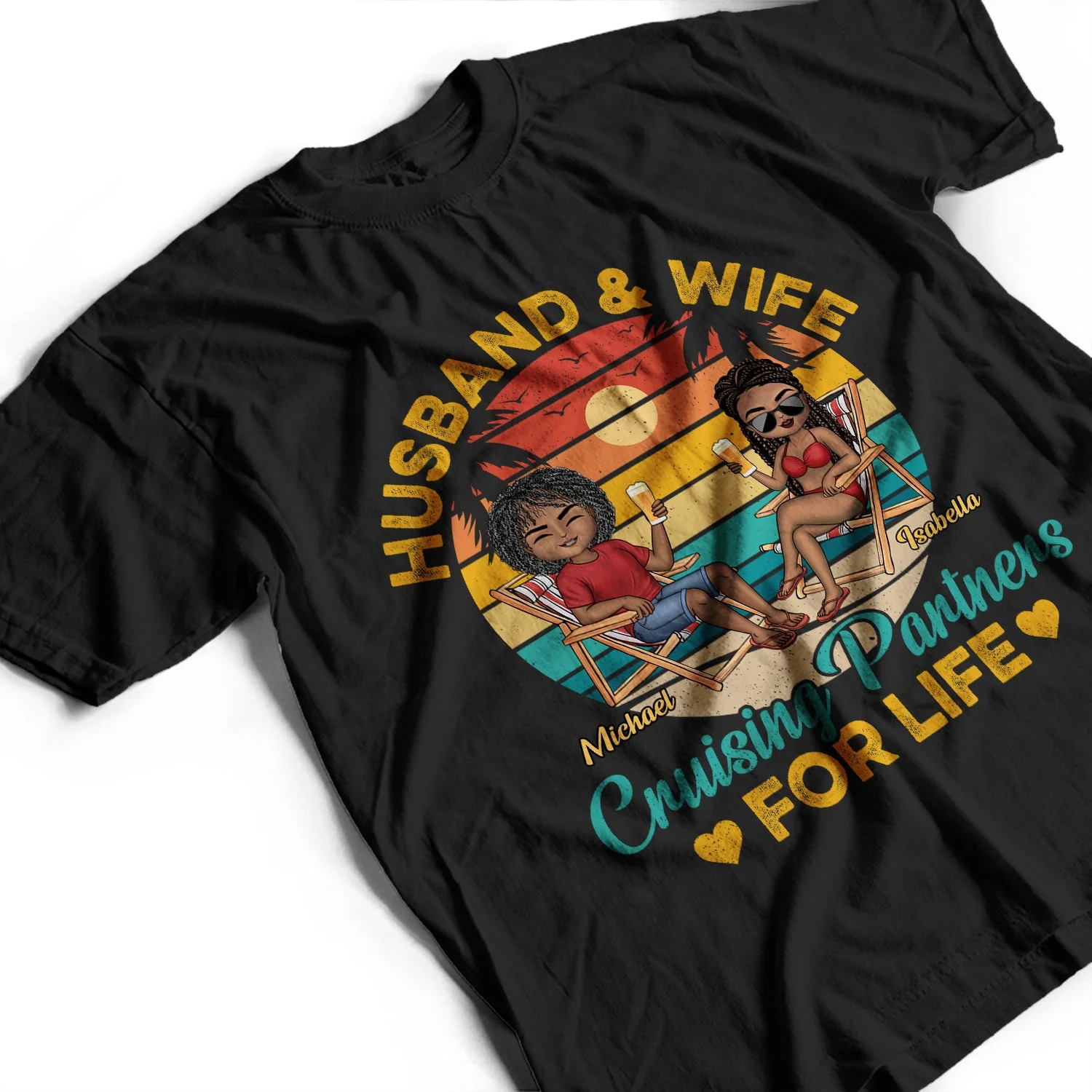 Husband And Wife Cruising Partners For Life Beach Traveling Couples - Anniversary, Birthday Gift For Spouse, Boyfriend, Girlfriend - Personalized Custom T Shirt - Image 3
