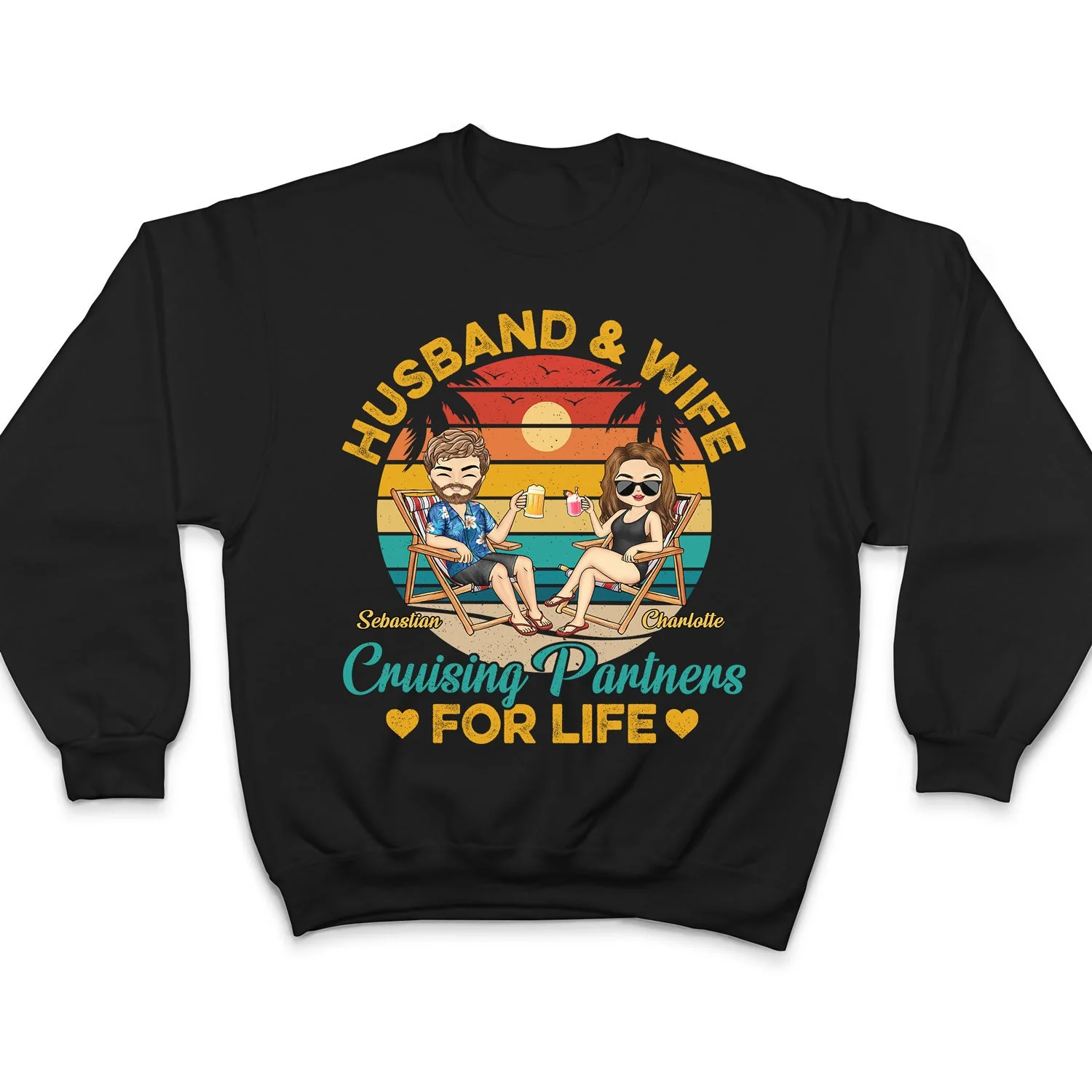 Husband And Wife Cruising Partners For Life Beach Traveling Couples - Anniversary, Birthday Gift For Spouse, Boyfriend, Girlfriend - Personalized Custom T Shirt - Image 5