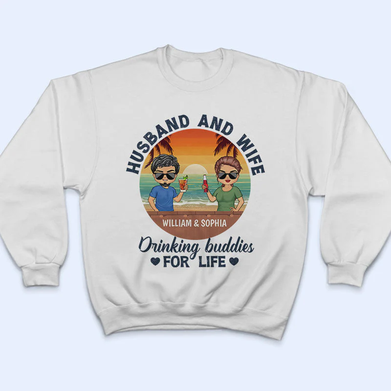 Husband And Wife Drinking Buddies For Life Beach - Gift For Couples - Personalized Custom T Shirt - Image 5
