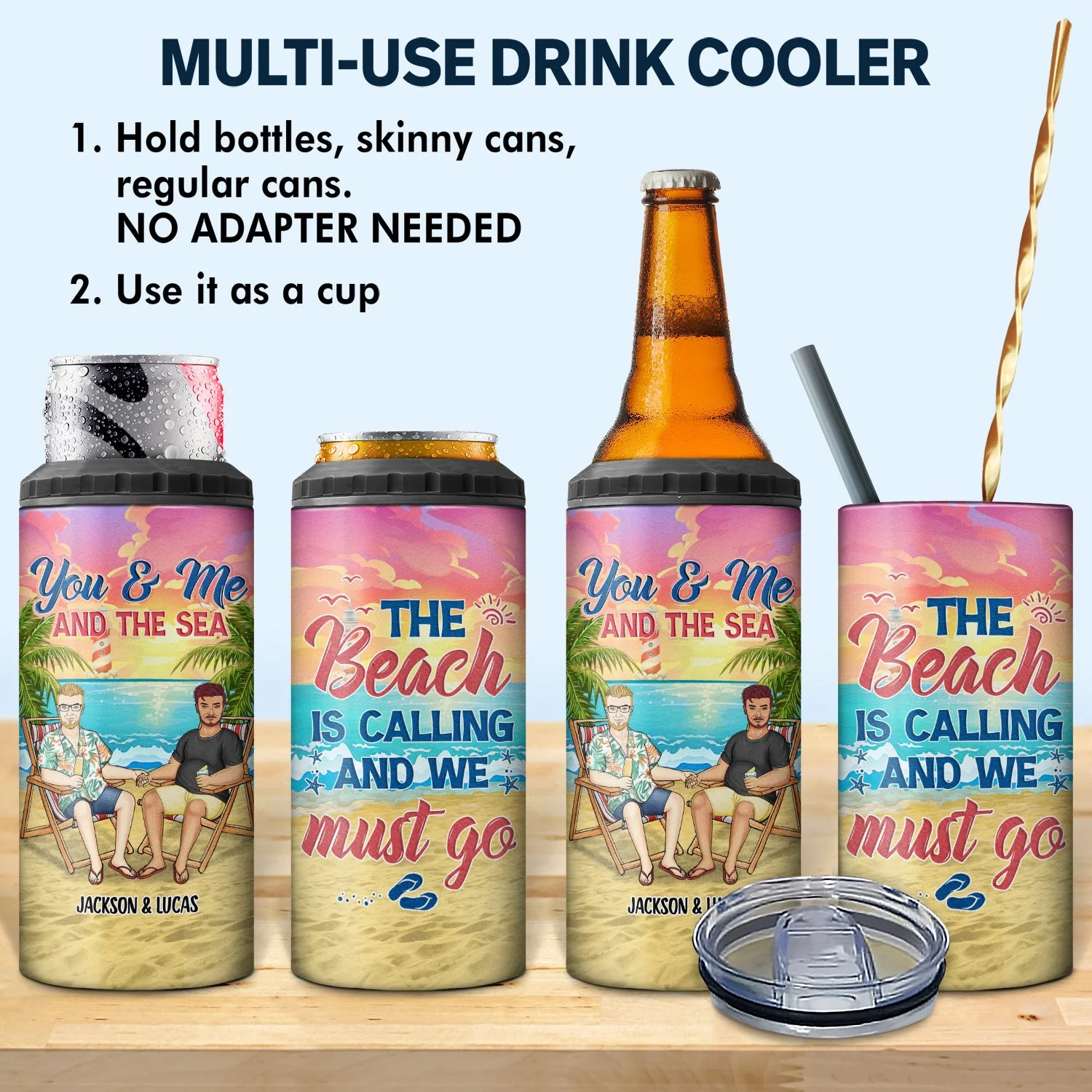Husband And Wife Drinking Buddies For Life - Gift For Couples, Beach, Travel Lovers - Personalized Custom 4 In 1 Can Cooler Tumbler - Image 2